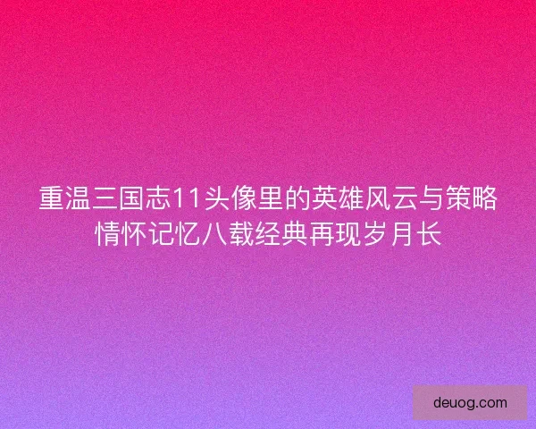 重温三国志11头像里的英雄风云与策略情怀记忆八载经典再现岁月长